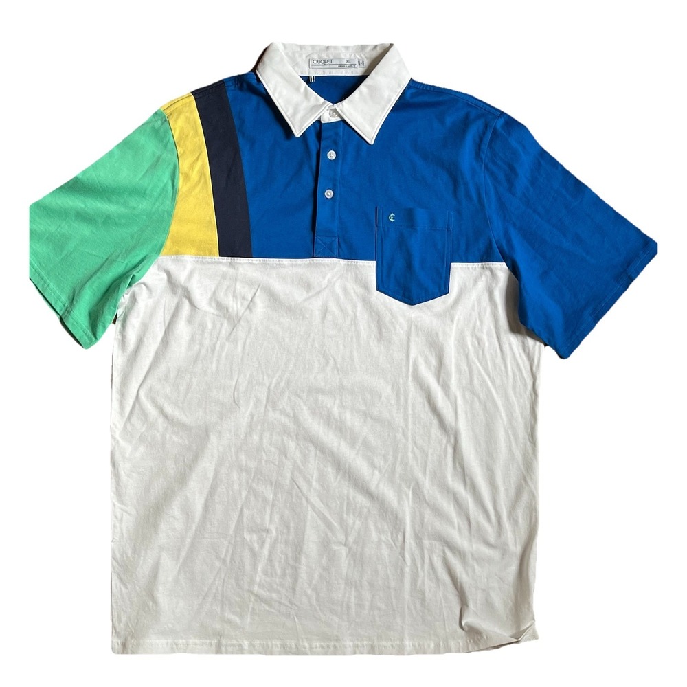 Criquet Colorblock Polo Shirt Pima‎ Cotton Casual Stretch Golf Tennis, Size XL
